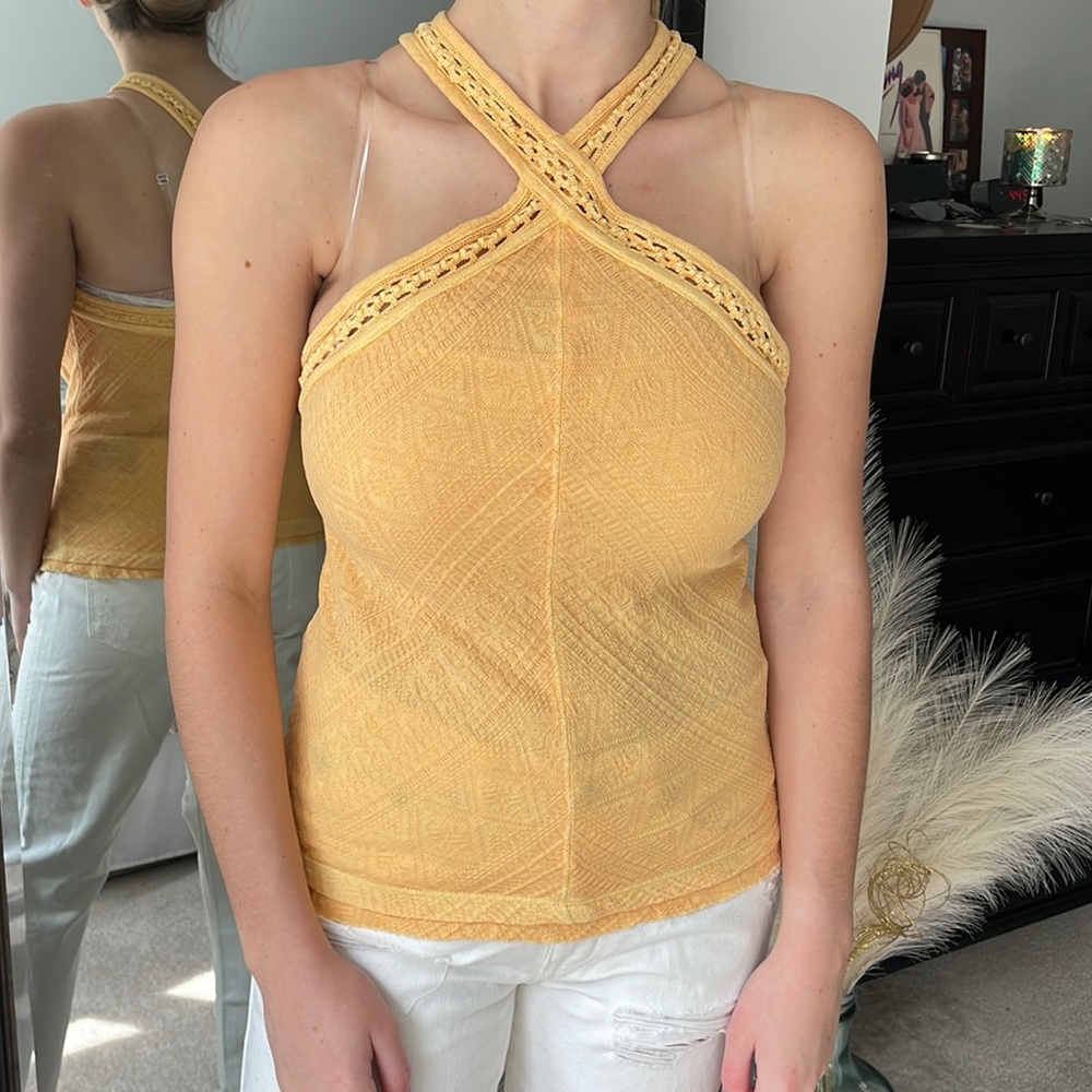 Free People Woven and Embroidered Halter Style Top